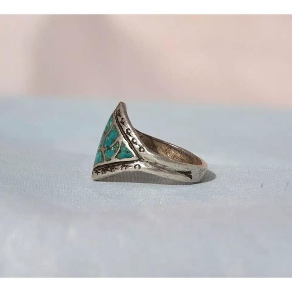 Old Pawn Native American Indian Sterling Silver Turquoise Ring Size 7 - Picture 3 of 4